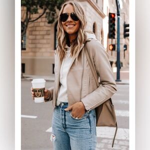 Abercrombie & Fitch Women's Beige Leather Jacket XS